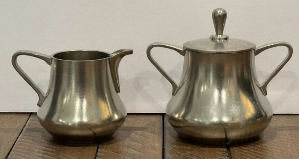Sevst Cast Pewter Creamer & Sugar Set w/Lid Holland - 3 Piece Set